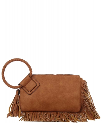 Fringe Cuff Clutch Tassel Wristlet Clutch JY-0378 TAN